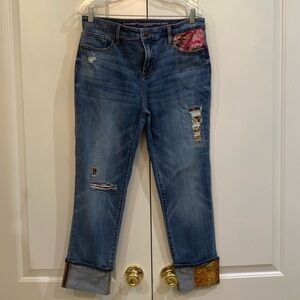 Girlfriend patchwork ankle jeans